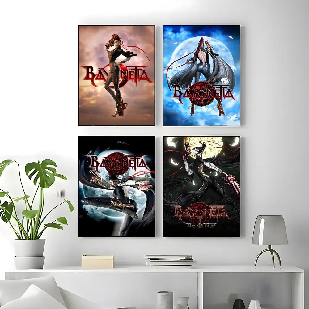 Game Bayonetta Poster Self-adhesive Art Waterproof Paper Sticker Coffee House Bar Room Wall Decor