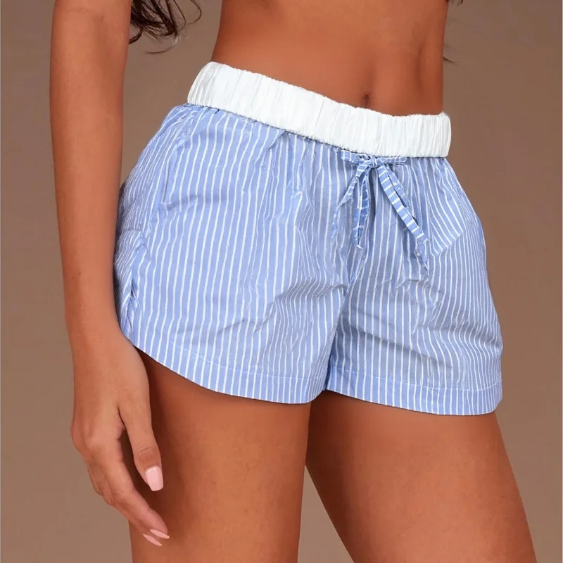Women Y2k Striped Mini Shorts Pants Elastic Waist Wide Leg Summer Boxers Shorts Going Out Matching Outfits