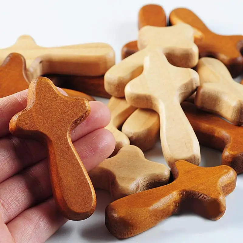 24Pcs Hand Held Wooden Pocket Prayer Comfort Holding Crosses Christian Gift For Clutching Jewelry Making Church Religious Prayer