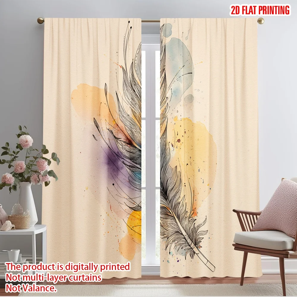 2pcs,2D plane printing Popular Curtain Panels Twin Feather Art 100% Polyester (without rod) Festive for Living Room, Bedroom,