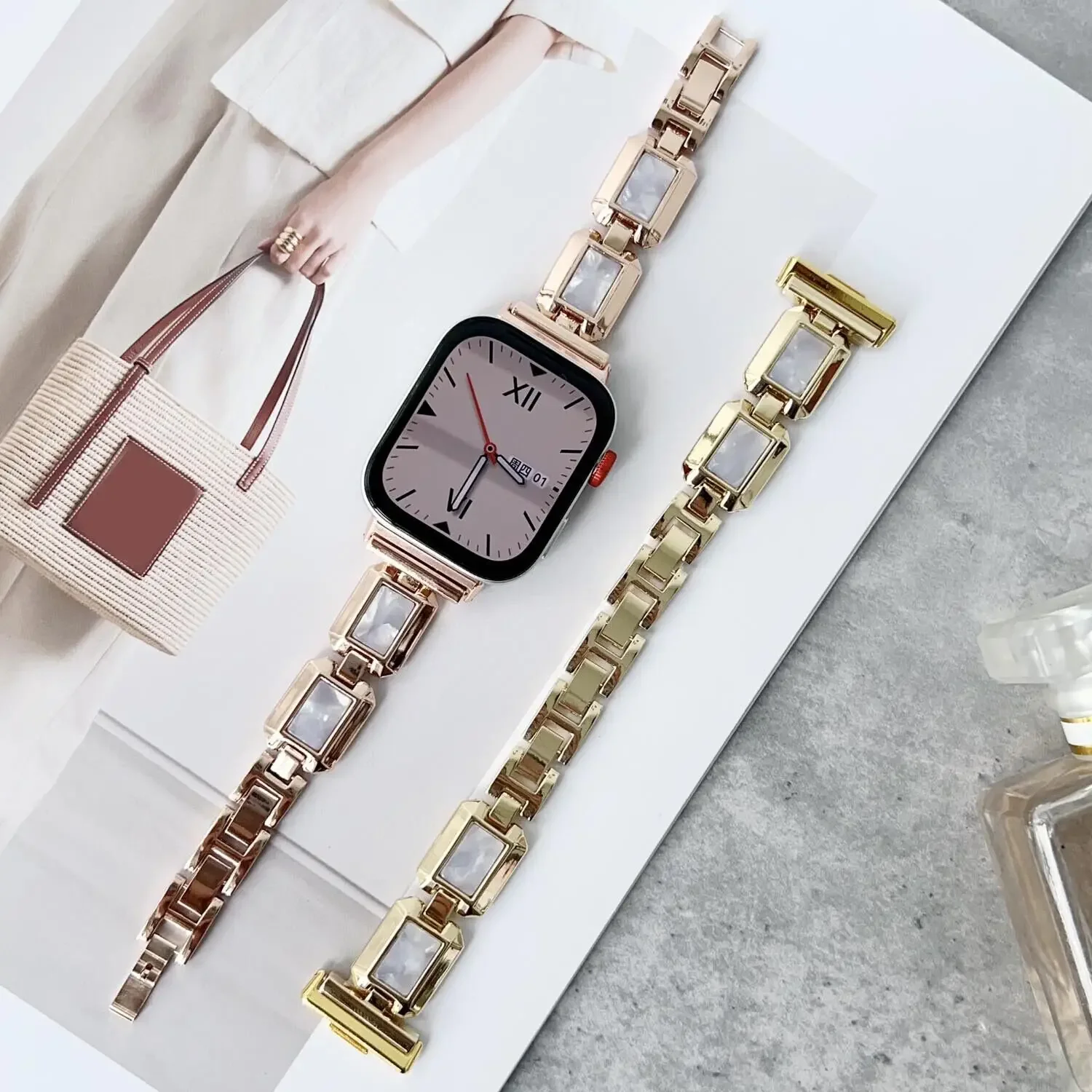 Stylish Resin Metal Chain Links Watch Band for Huawei Watch Fit 3 Strap Wristband for Huawei Watch Fit 2 Belt Strap
