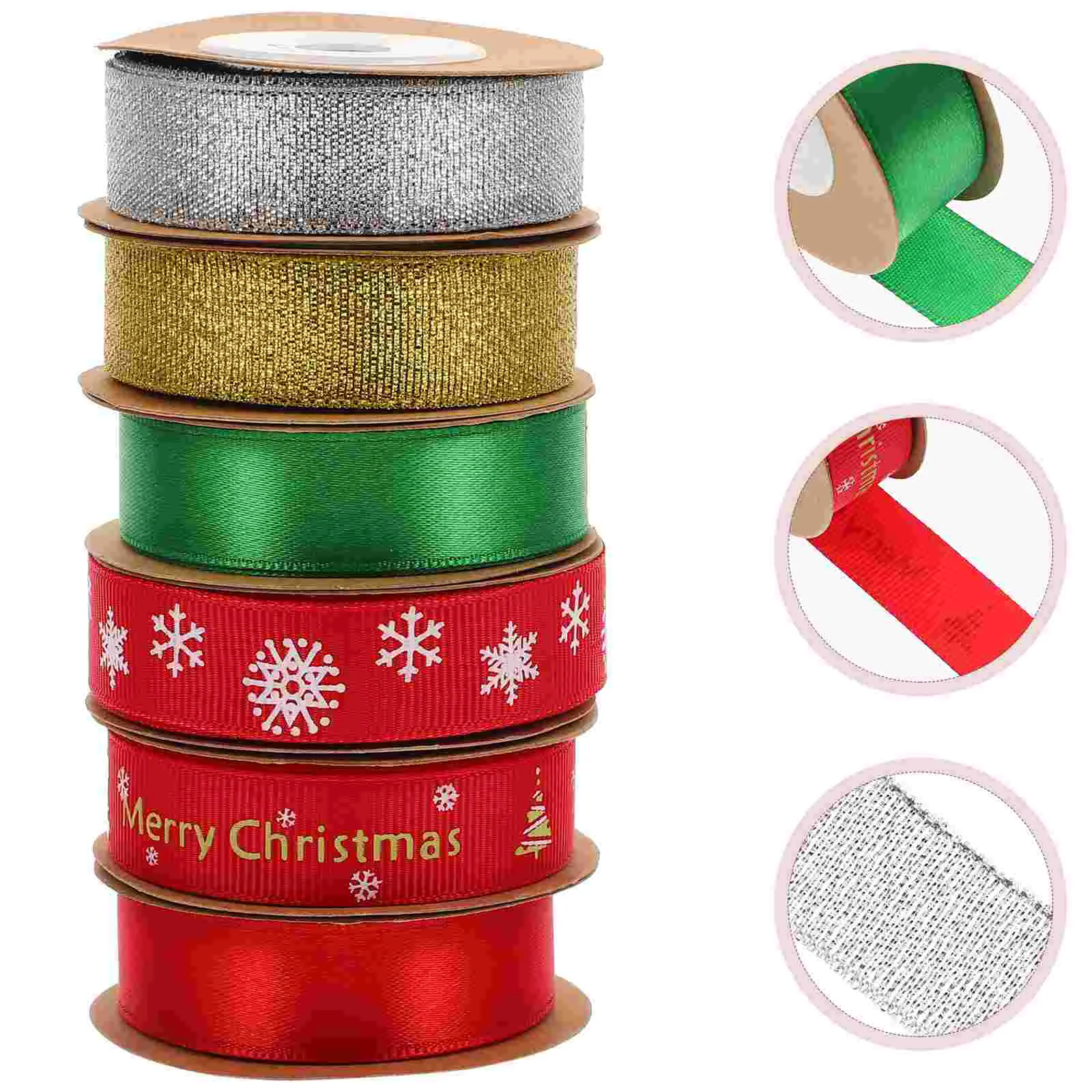 6 Rolls Bow Tie Christmas Ribbon Gift Boxes Xmas Polyester Holiday Wrapping Craft