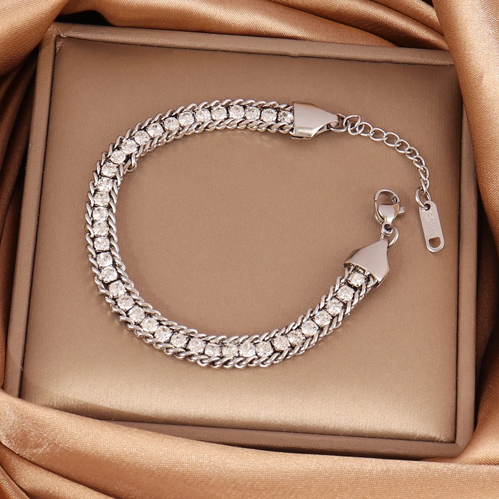 316L Stainless Steel Bracelet For Women Luxury Tennis Chain Bracelet Color Crystal Zircon Chain Bracelets Jewelry