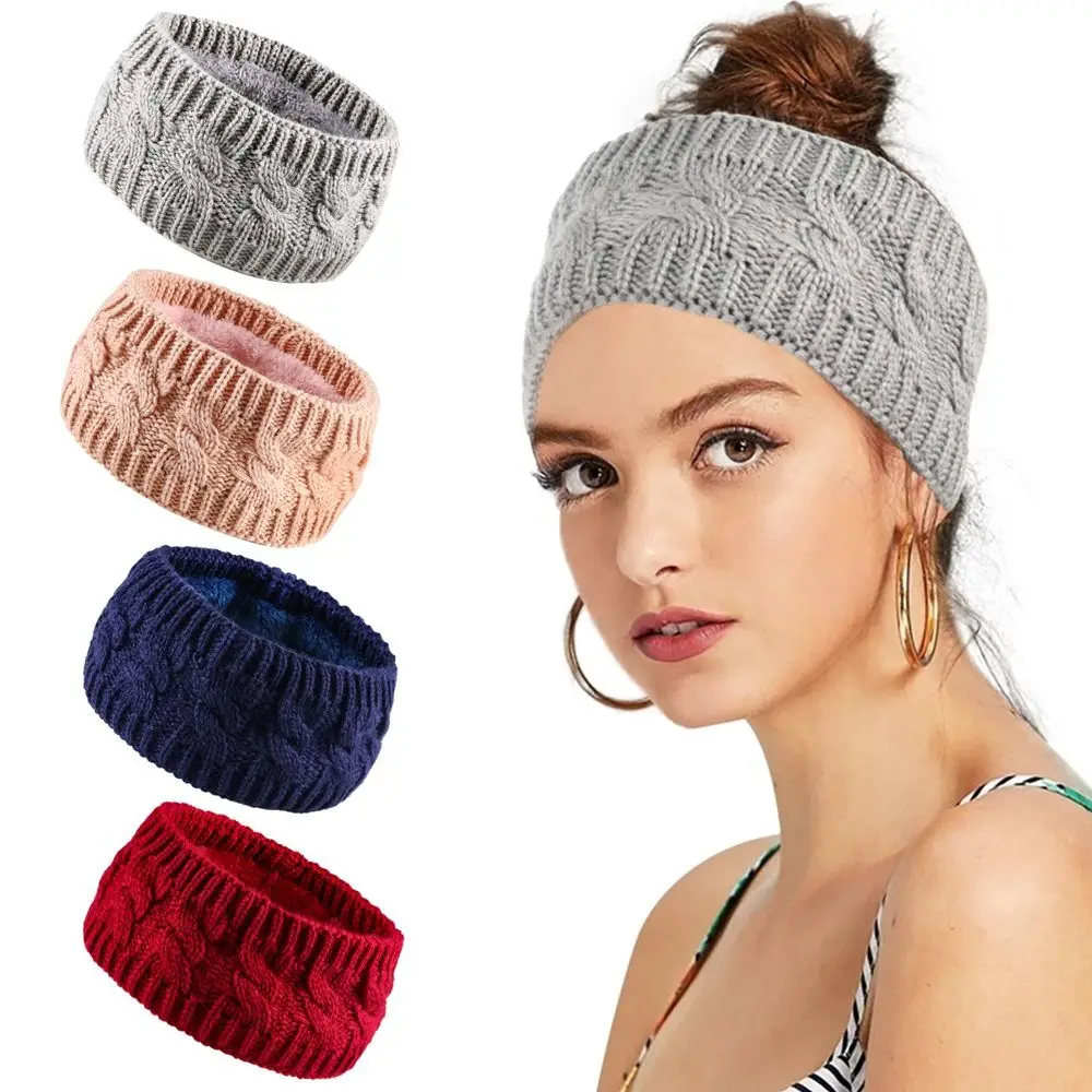 

Fleece Lined Women's Cable Knit Headbands Gifts Soft Keep Warm Ear Warmer Thick Elastic Weave Headwraps Cold Weather