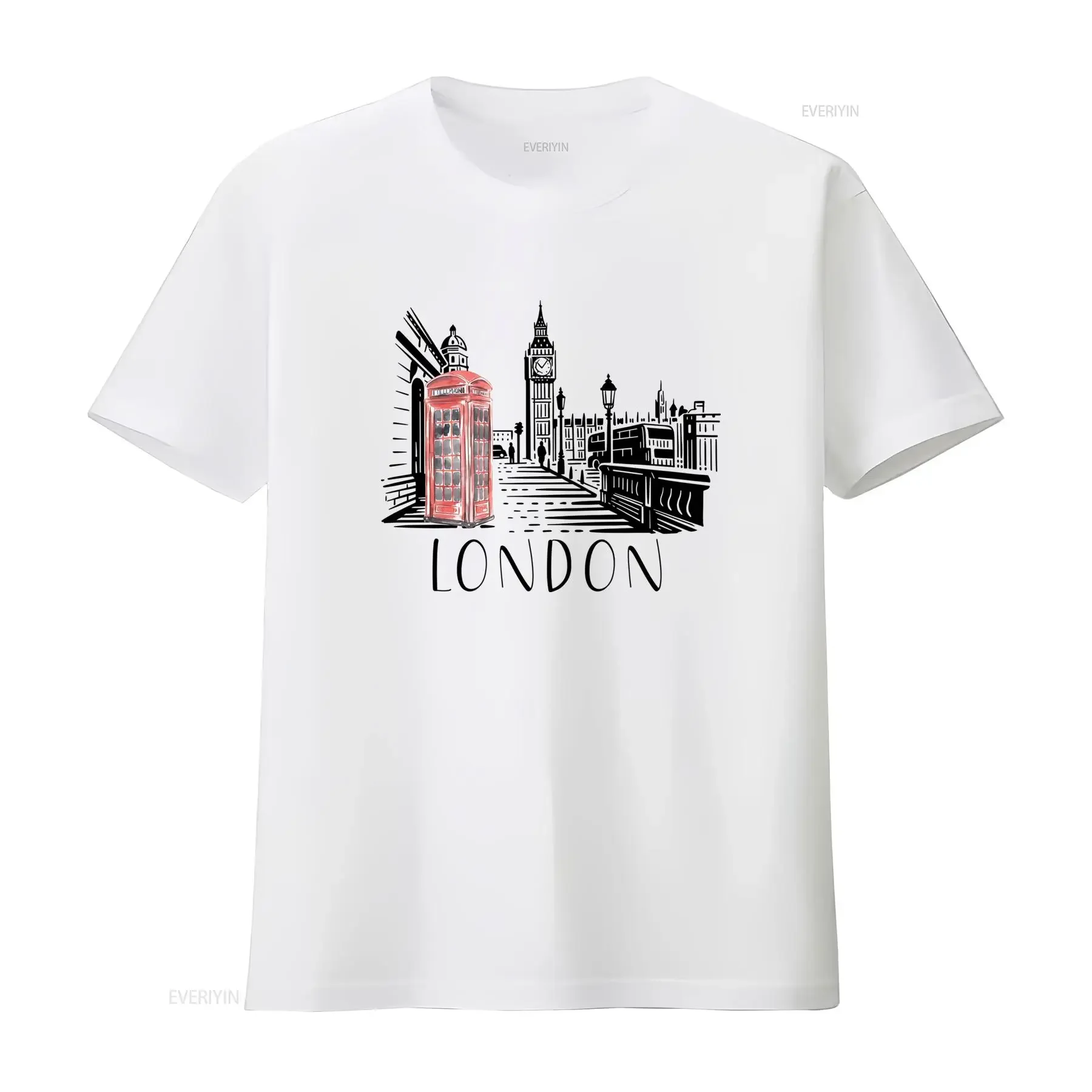 T shirt Cabina Telefonica Rossa di Londra Souvenir Vintage Viaggio nel Regno Unito vintage Washed Breathable Versatile fashion