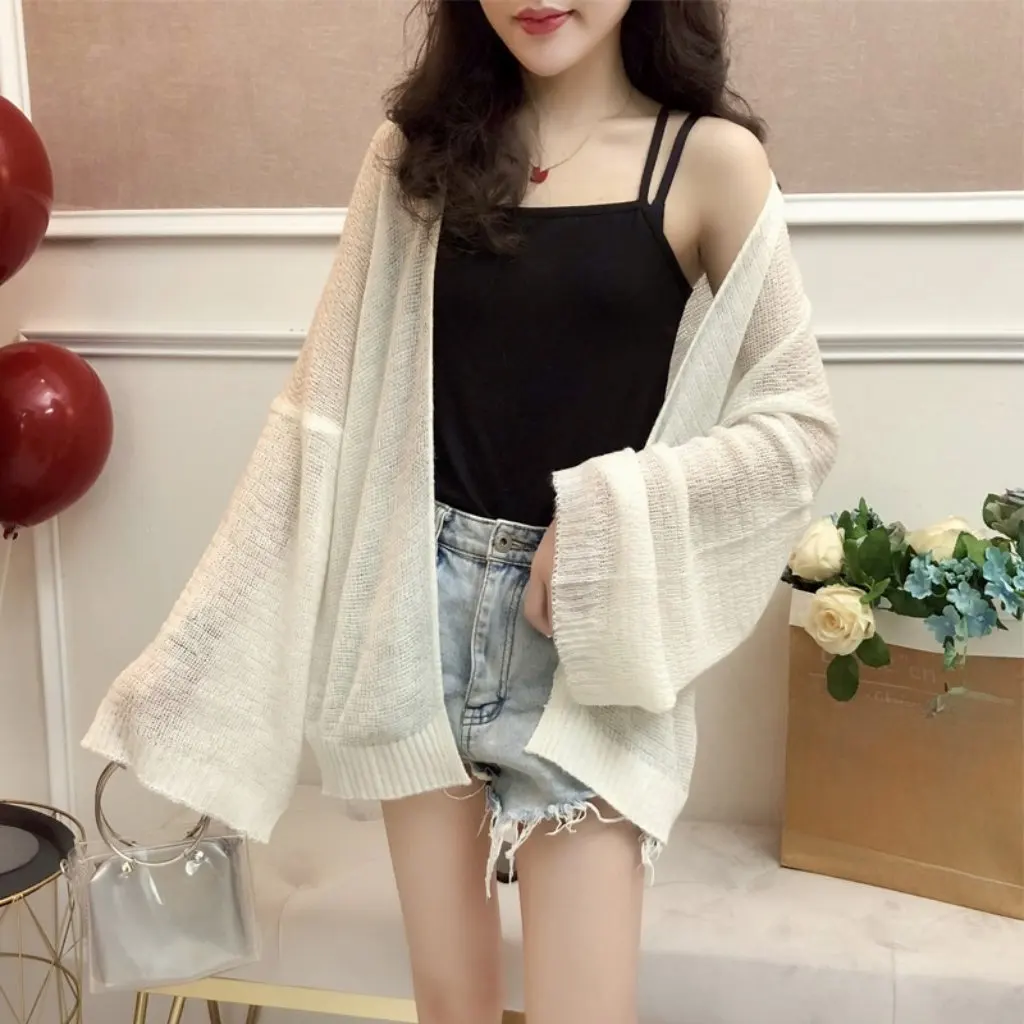 

Summer Thin Air Conditioner Cardigan Women's Korean-Style Hollow Sweater Loose Fit Short Sun-Protective Jacket for Students