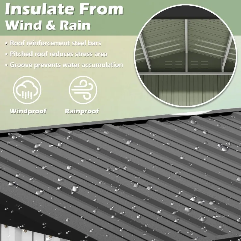 سقيفة تخزين خارجية 8 × 6 أقدام قابلة للقفل سقيفة حديقة معدنية من الفولاذ المقاوم للتآكل مع باب واحد قابل للقفل