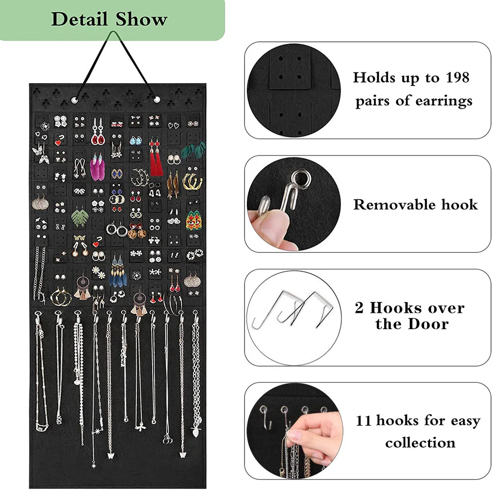 Large Capacity Jewelry Organizer Hanging Wall Mounted Necklace Earrings Storage Holder Folded Display Big Bags for Women Girls