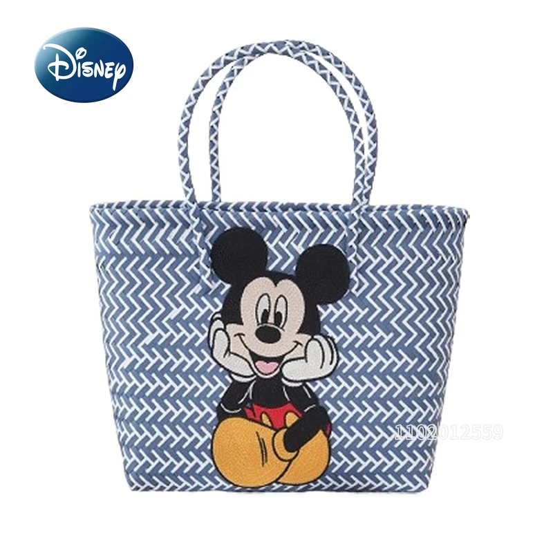 Disney Mickey Neue Gewebte Handtasche Cartoon Nette Gewebte frauen Schulter Tasche Mode Lässig Lagerung frauen Tasche Große Kapazität