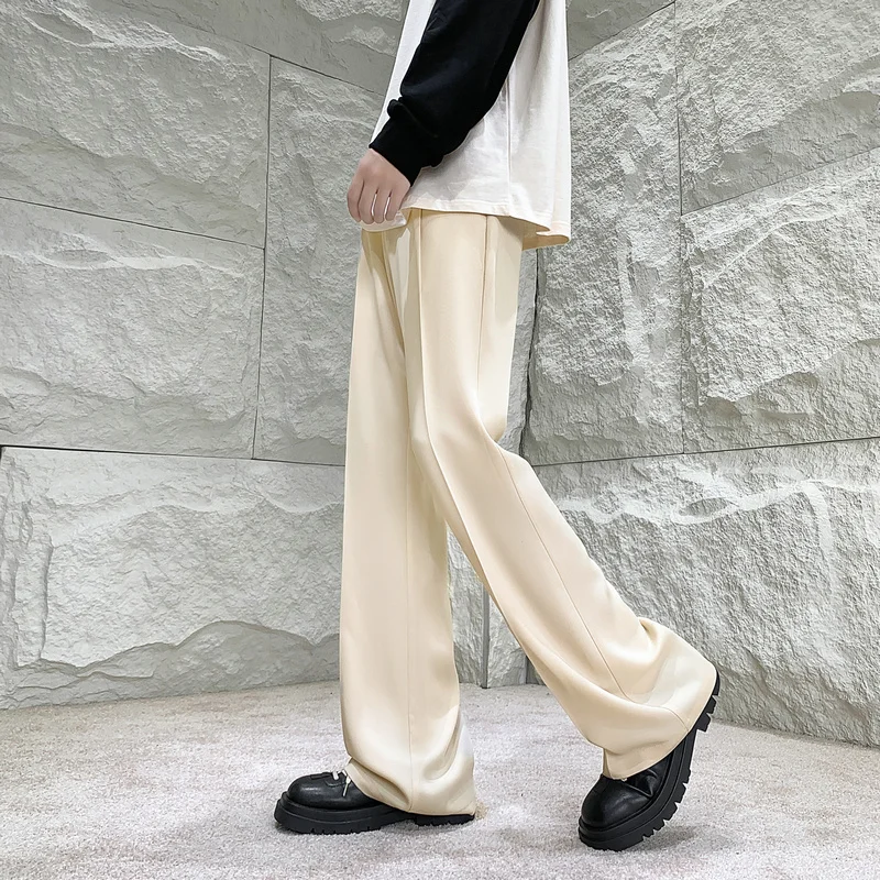 Solid Color Suit Pants Men Fashion Society Mens Dress Pants Korean Loose Straight Flared Pants Mens Office Formal Trousers M-2XL