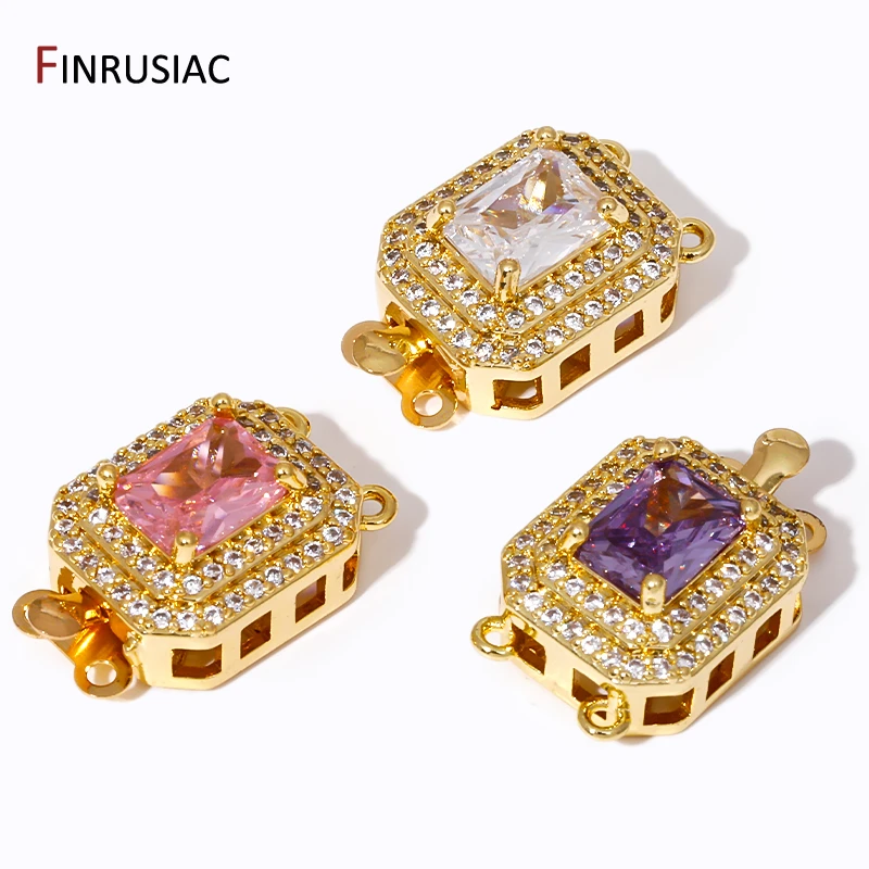 18K Gold Plated Brass Zircon Box Clasps Multi-Strand Rectangle Jewelry Clasp for DIY Layered Necklace Bracelet Making Supplies