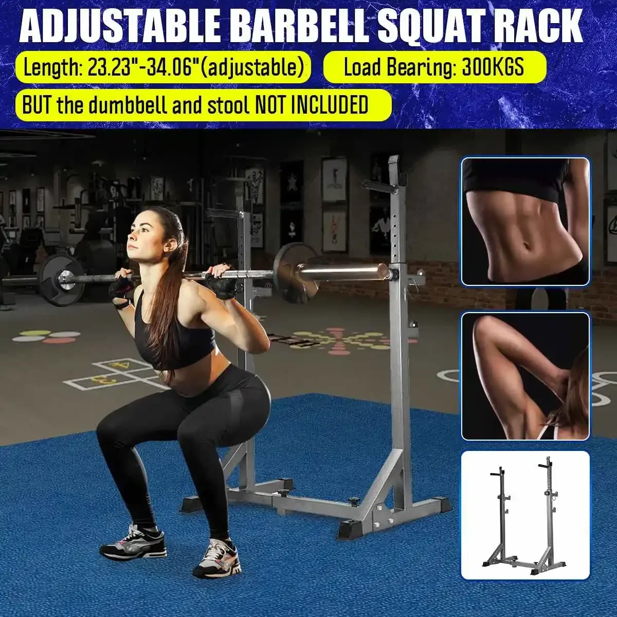 

300KG Muscle Training Barbell Stand Height Adjustable Workout Home Gym Fitness Equipment Weight Lifting Multifunction Squat Rack