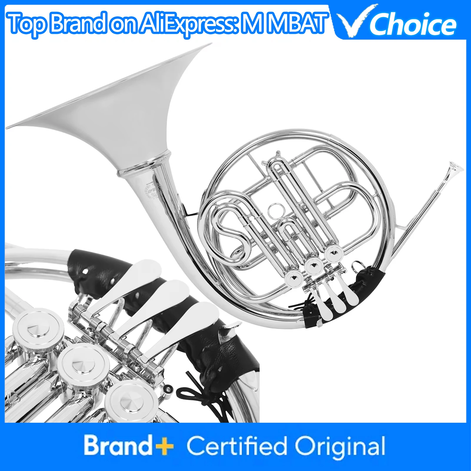 M MBAT Bb French Horn Silver Brass Body 3 Keys French Horn Brass Instrument with Case Golden Split Professional French Horn