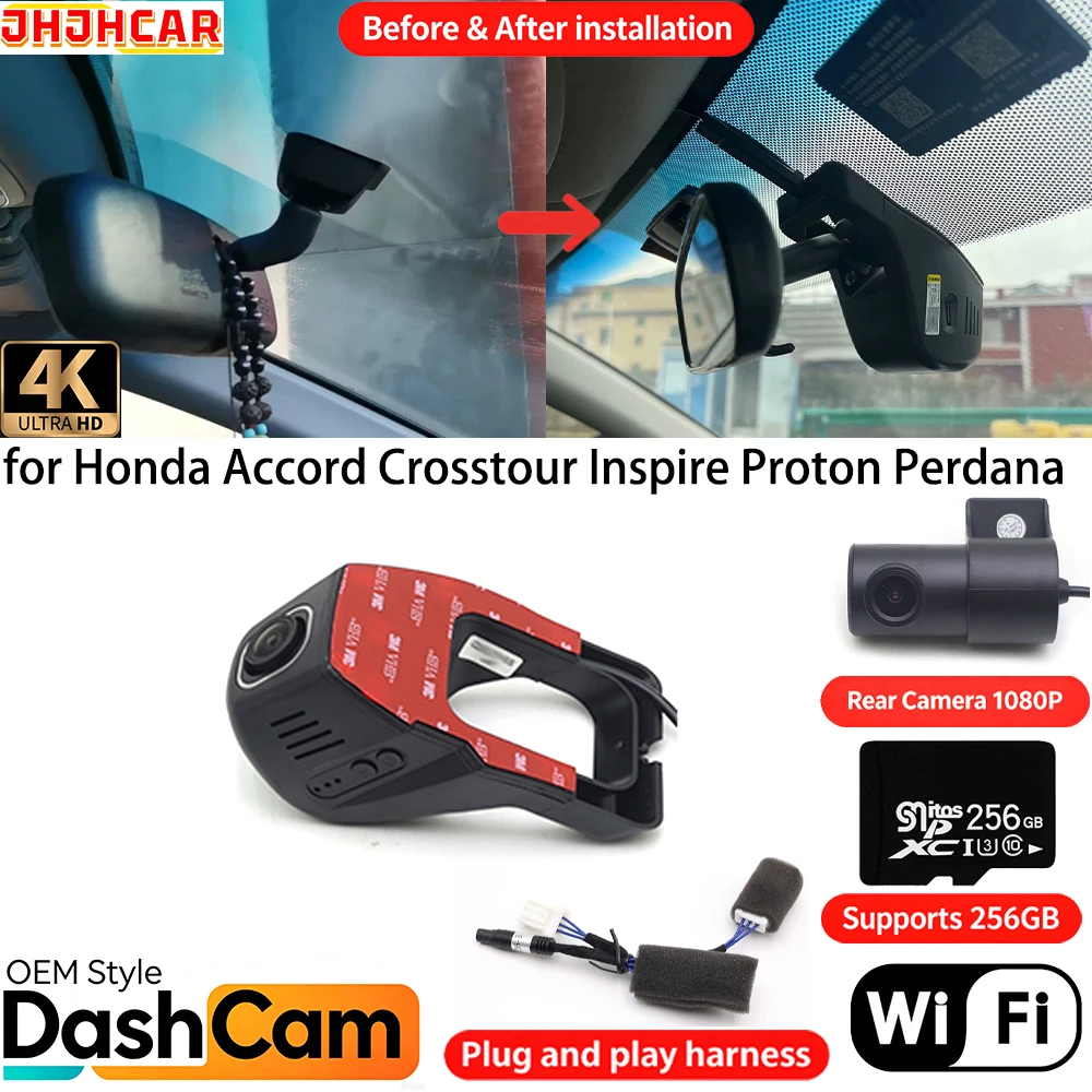 JHJHCAR for Honda Accord Crosstour Inspire Proton Perdana Wifi OEM DVR 4K Dash Cam Front Rear Camera Night Vision Video Recorder