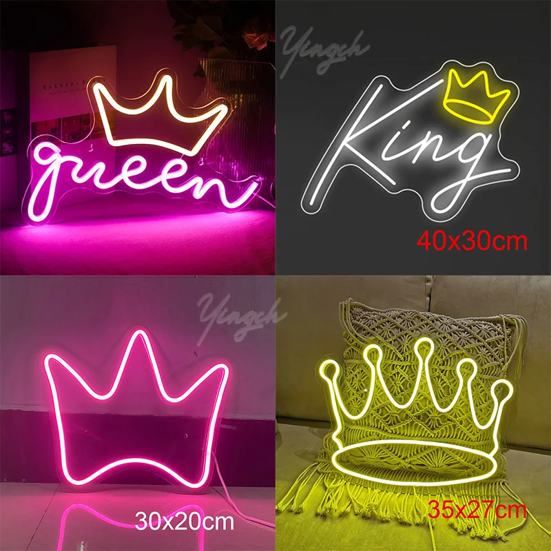 

Корона Неоновая вывеска на заказ King Queen Светодиодный неоновый декор комнаты Свадебный магазин День рождения Настенное украшение Светильники Подарок USB-разъем