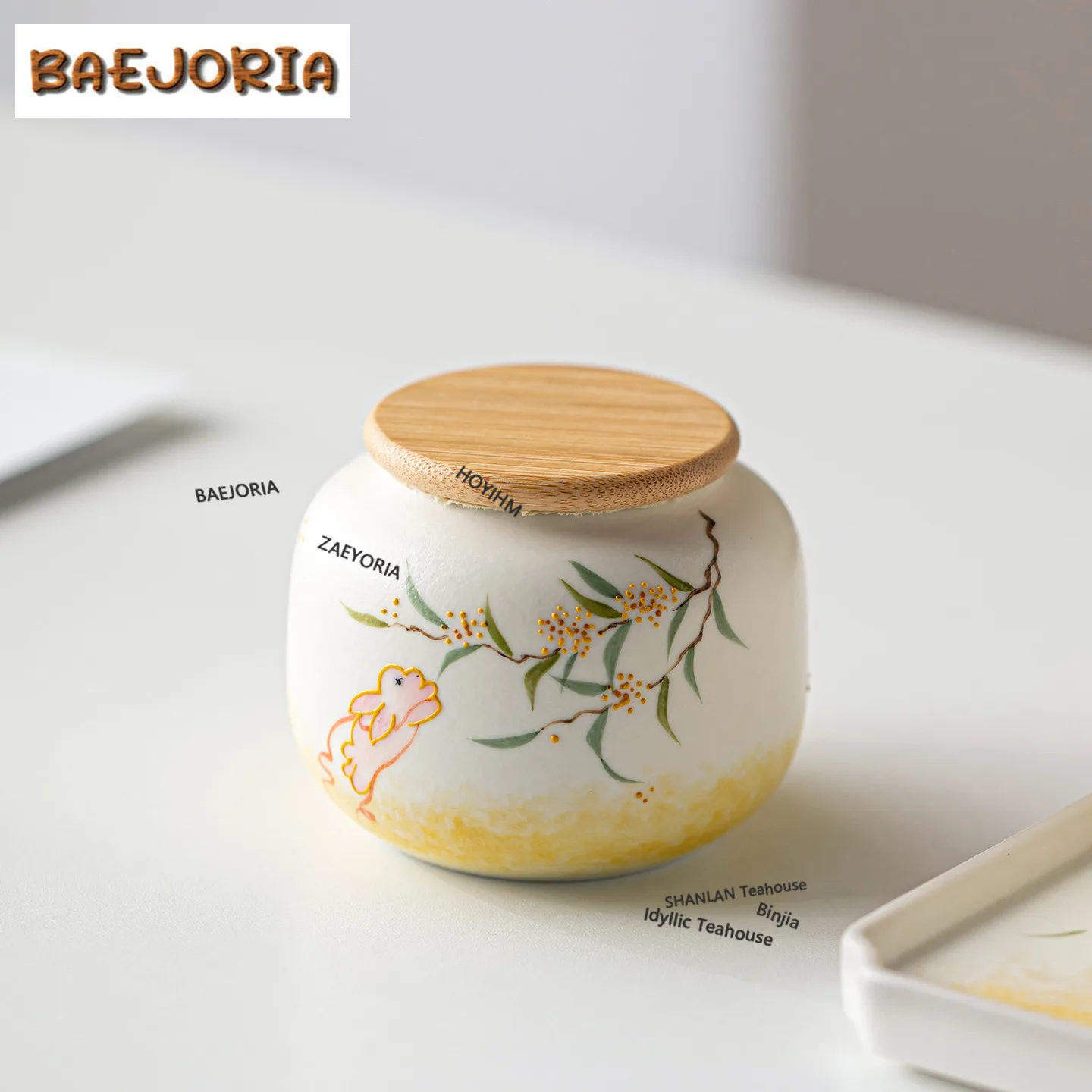 BAEJORIA Hand-painted Osmanthus Jade Rabbit Tea Box Organizer Moisture-proof Elegant Storage Tank Containers Tea Caddy Tea Items