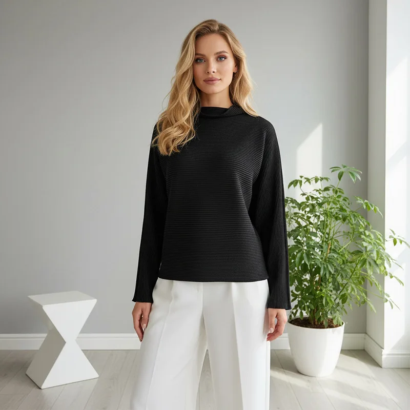 

Miyake плиссированные женские топы с длинными рукавами, новинка 2026, свободные однотонные топы, простые универсальные пуловеры, футболки, плиссированные топы