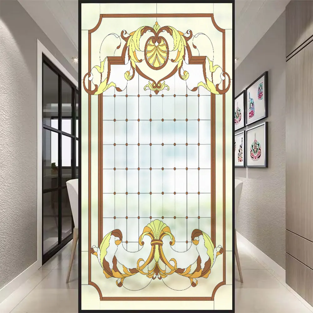 Privacy Glass Window Frosted Film Church Style Pattern Anti UV Non-glue Static Cling Glass Window Sticker PVC Bathroom Door Film