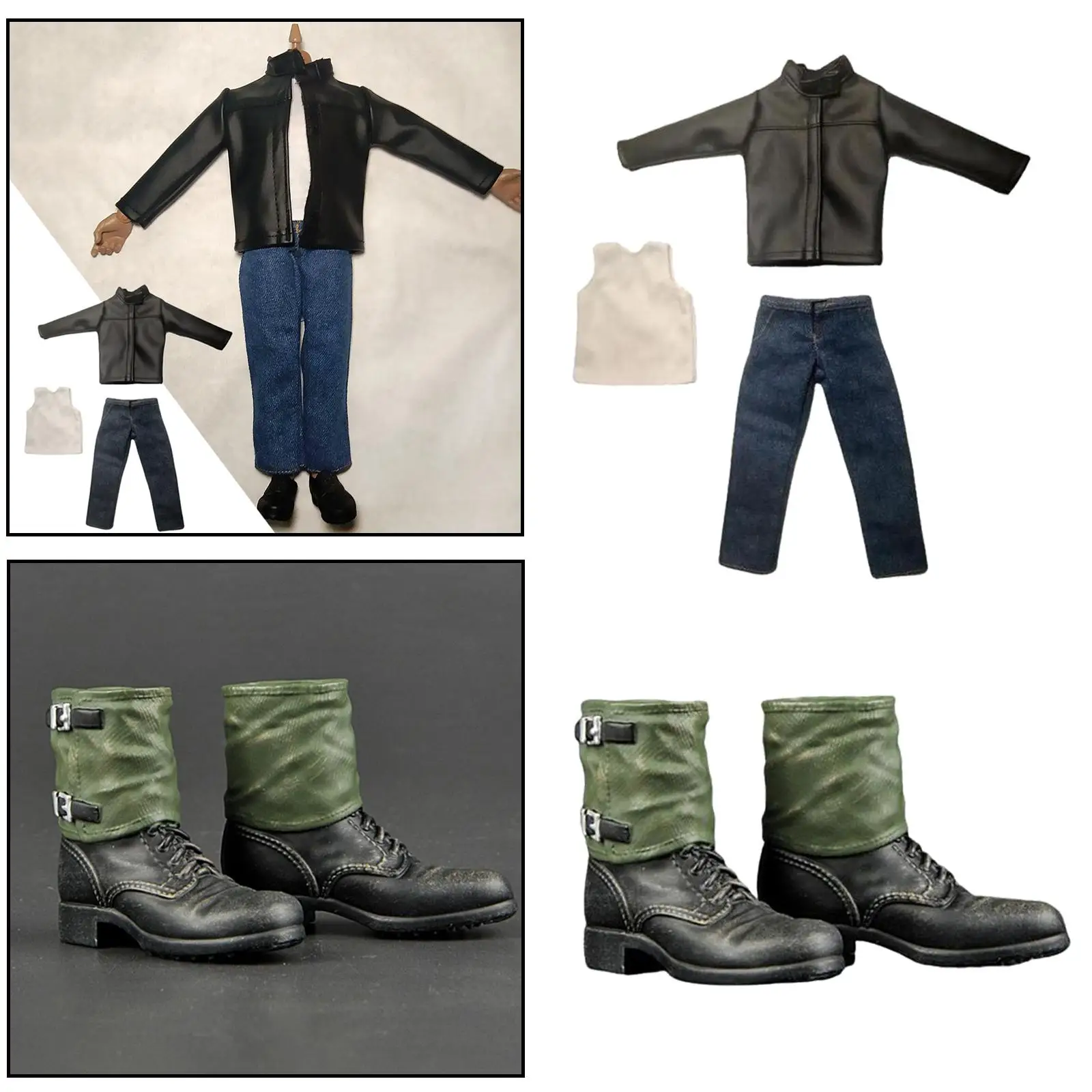 1/6 Scale Leather Jacket Jeans Clothes Outfits with Boot for 12inch HT Action Figures Doll Body Accessory