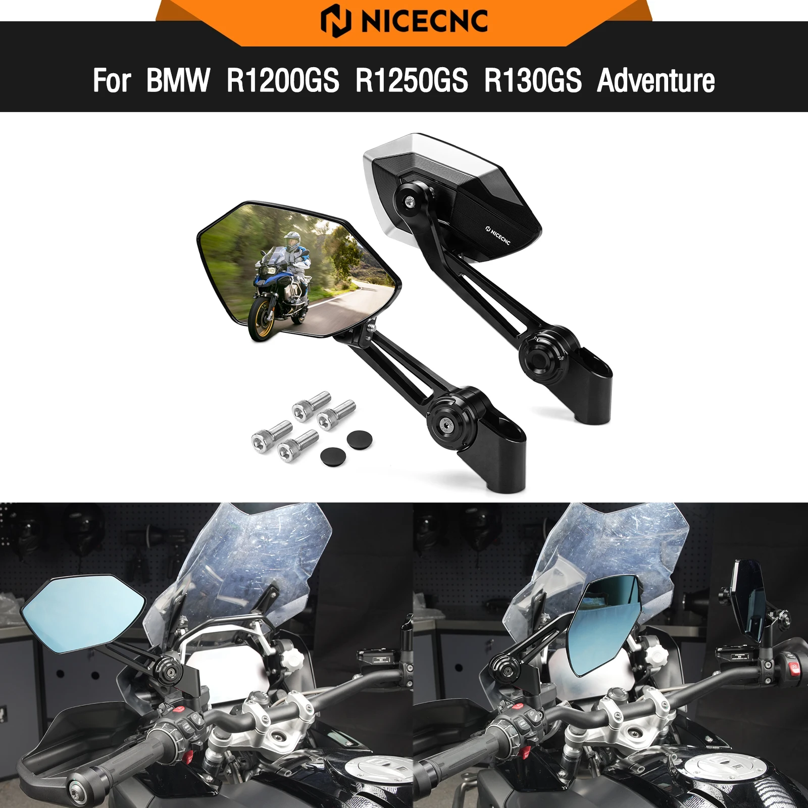 For BMW R1300GS GSA 2024-2025 Adjustable Rearview Mirrors R1250GS Adventure 2018-2025 R1200GS ADV F650GS F800GS F850GS 2008-2018