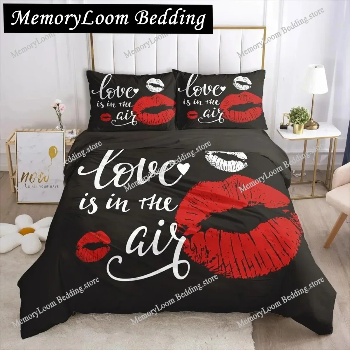 

3D Print Premium Love Red Lips Bedding Set Duvet Cover Quilt Cover Pillowcase Soft Comforter King/Queen Size Boys Adult Bed Set