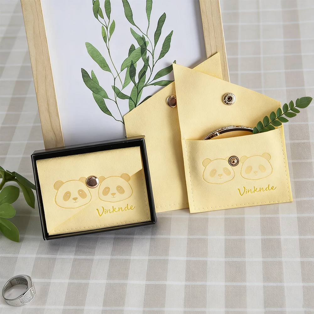 

100Pcs Custom Logo Jewelry Pouch Yellow Microfiber Button Bag Wedding Party Decoration Ring Necklace Brooch Oil Storage Sack Box