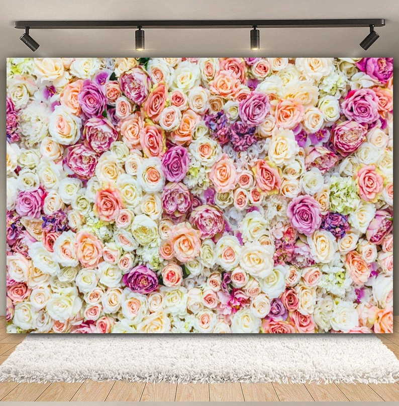 Pink Floral Flower Backdrop for Photography Flower Wall Wedding Bridal Shower Marriage Ceremony Photo Background Portrait Props