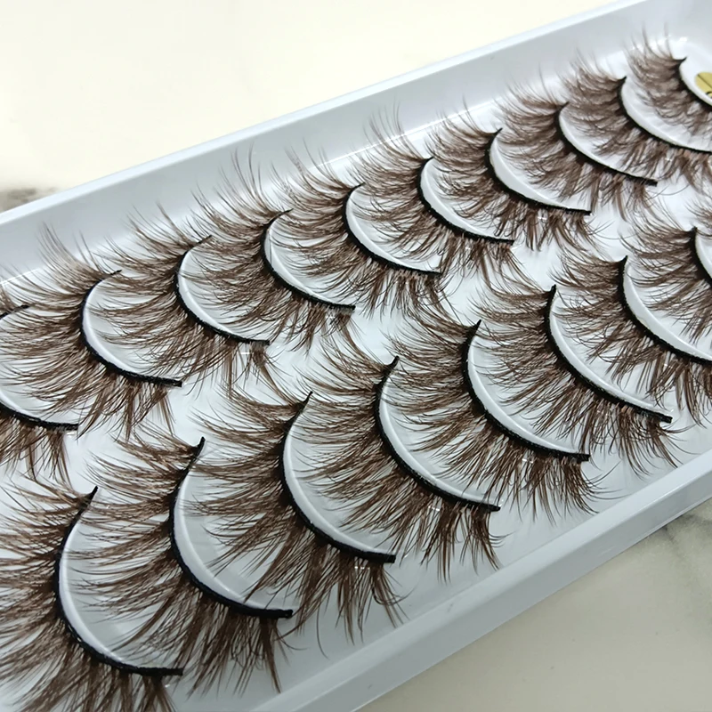 OKAYLASH Blond False Eyelashes 10 Pairs/Case Light Dark Brown Fake Colored Eye Lashes 3D Fluffy Cils