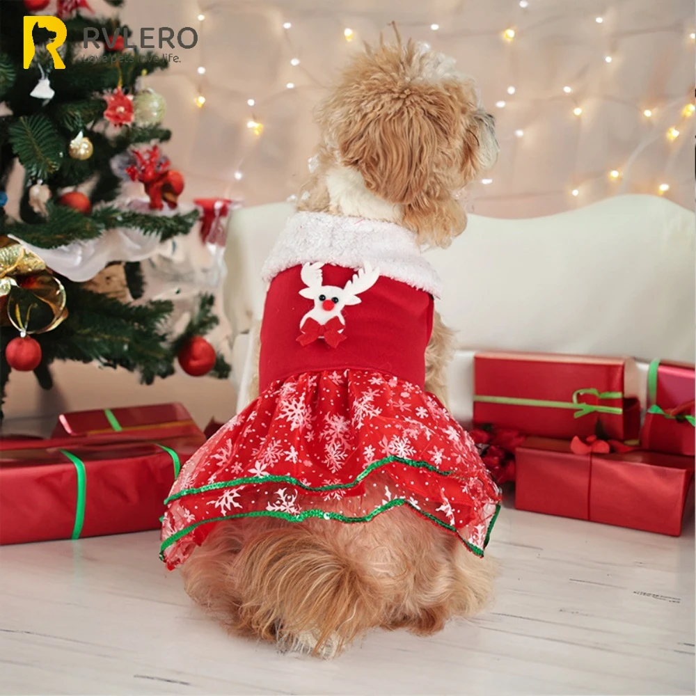 Christmas Dog Clothes Christmas Elk Santa Claus Creative Christmas Dog Warm Snowflake Sequin Dress Creative Pet Dress Up