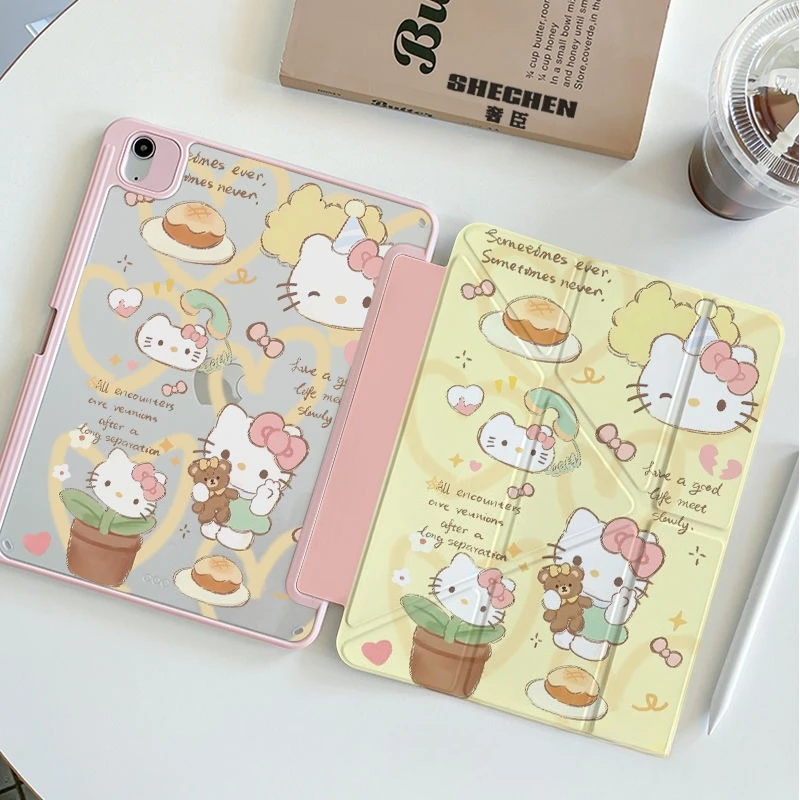 حافظة هالو كيتي 3+Y قابلة للطي لجهاز iPad Air 6/Pro 11/10-11th Gen، غطاء صلب من الأكريليك مضاد للانحناء مع فتحة قلم رصاص #1