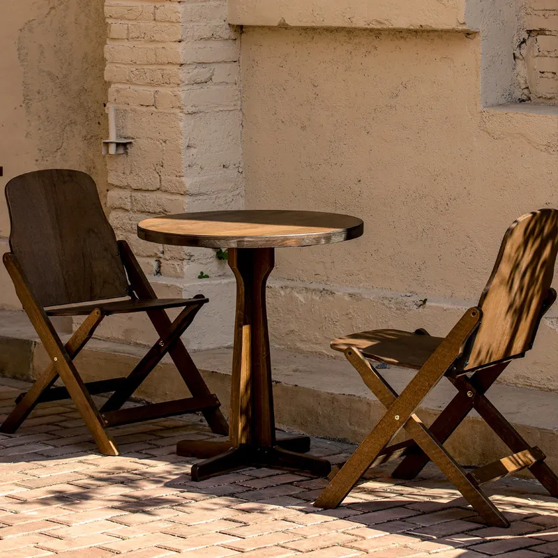 Solid Wood Square Table Round Table Folding Backrest Chair Living Room Balcony Small Apartment Home Dining Table Coffee Table