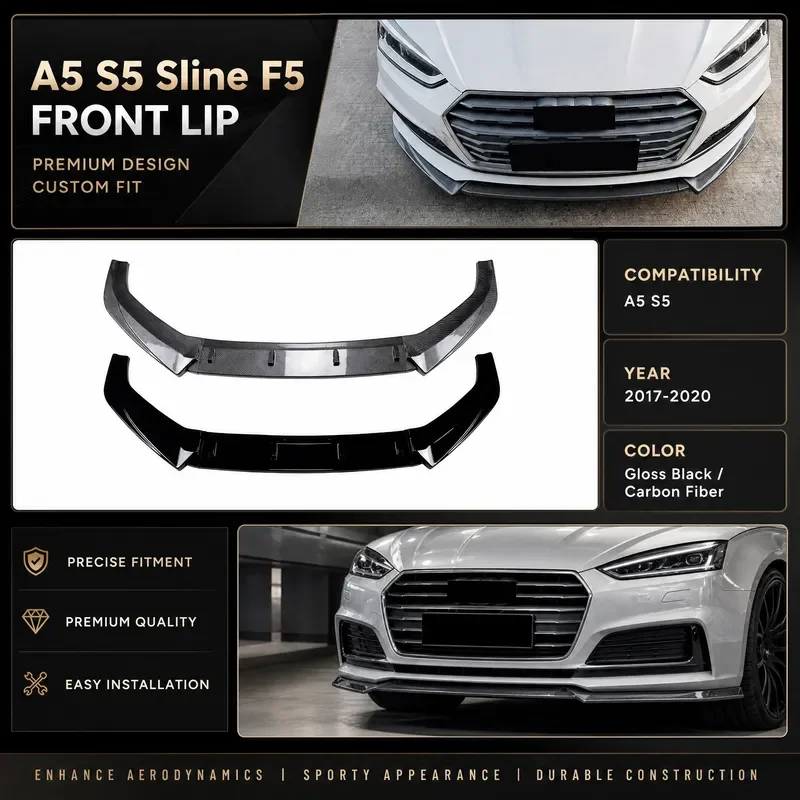 For 2017-2020 Audi A5 S5 Sline F5 Front Bumper Lip Spoiler Body Kit Surround Splitter Auto Exterior Styling Accessories