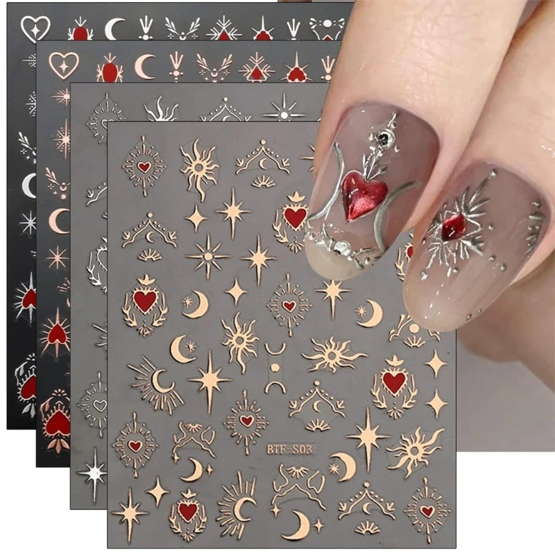 9 Sheets Moon Heart Nails Decals Bronzing Nails Art Stickers Manicures Sticker Drop Shipping