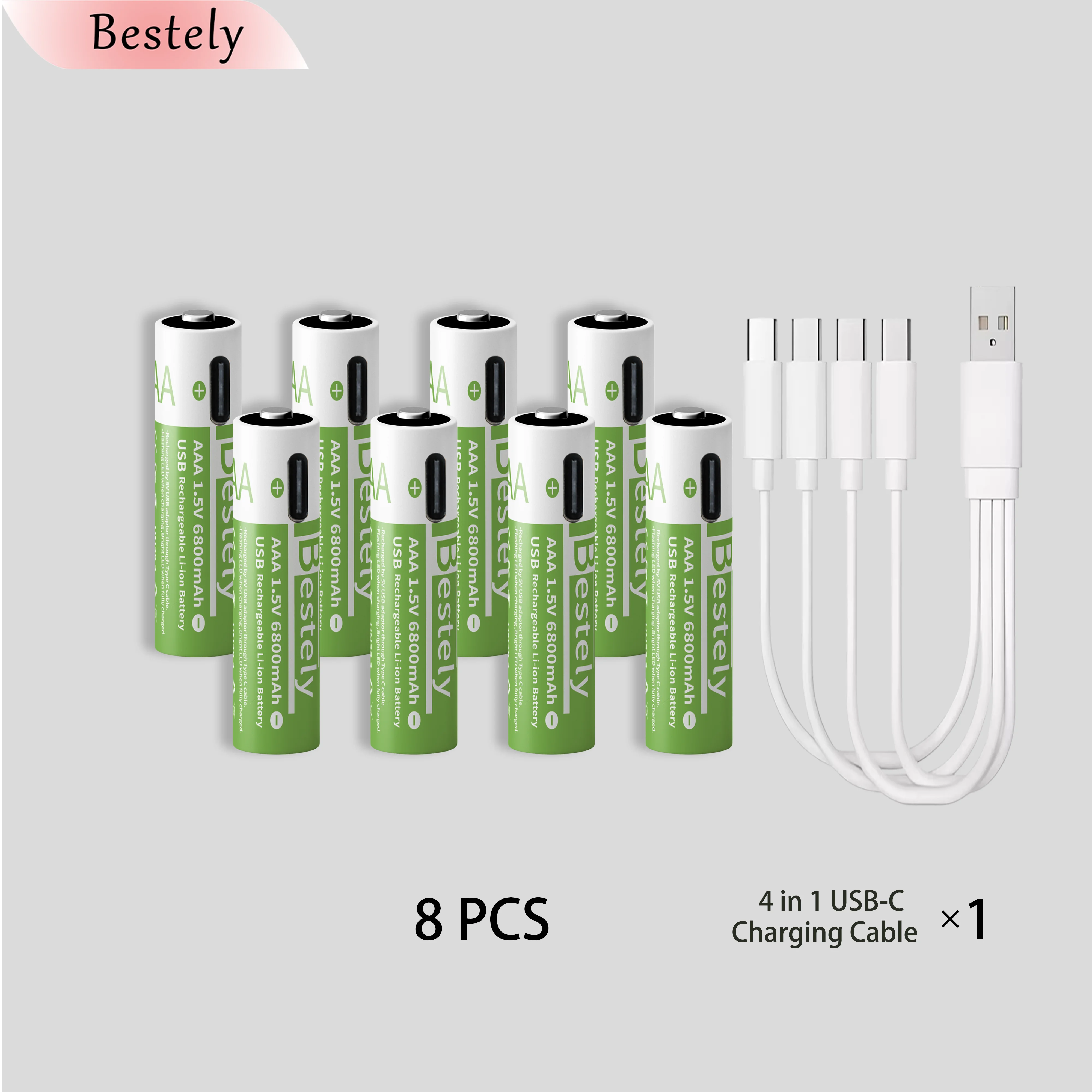Neue 1,5V AAA 6800mAh Lithium-Akkus USB AAA Hochleistungs-Li-Ionen-Batterie 2000 Zyklen mit kostenlosem Typ-C-Kabel