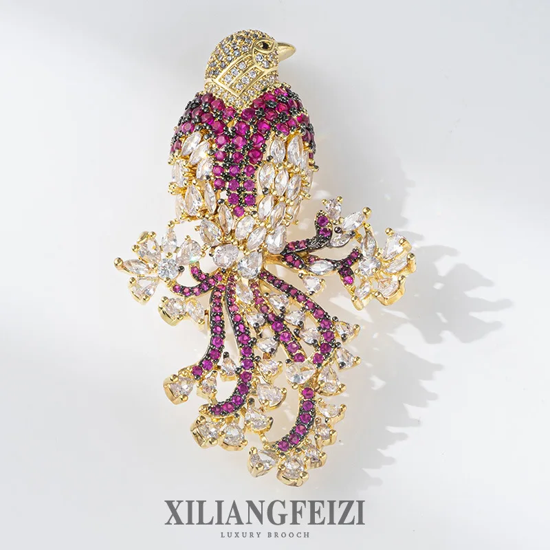 

Xiliang Concubine High Quality Copper Zircon Phoenix Bird Brooch Heavy Industry Luxury Clothing Breastflower