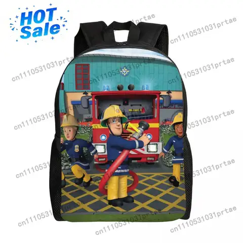Custom Fireman Sam Travel Backpack Men Women School Laptop Cartoon Firefighter College Daypack Bags