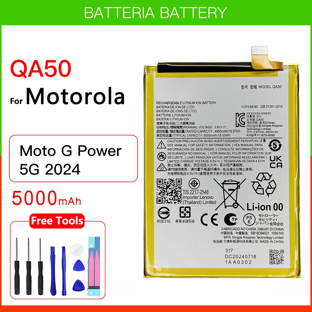 

100% Original Genuine 5000mAh QA50 Battery For Motorola G Power 5G 2024 QBA50 Batteries Batteria + FREE Kit Tools