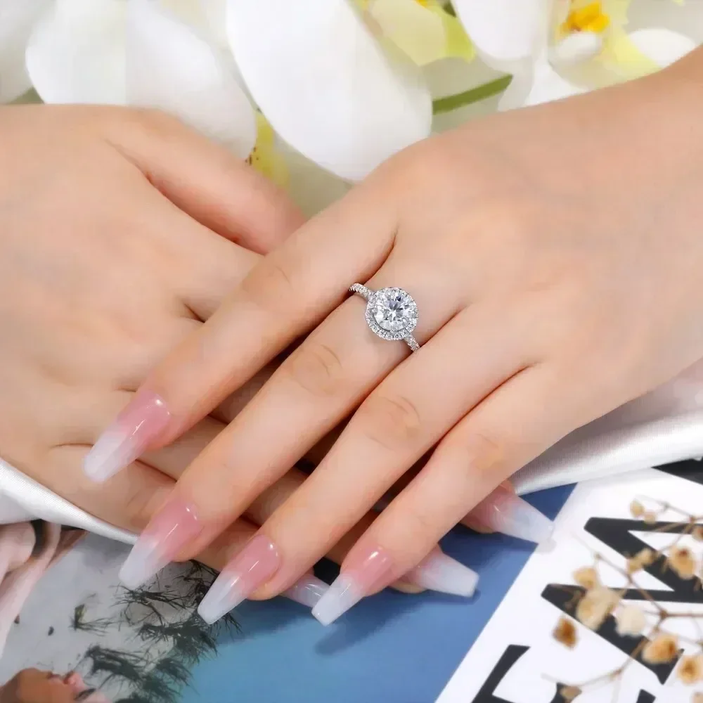 M-JAJA Solitaire 1ct Halo Moissanite Engagement Ring for Women S925 Sterling Silver Diamond Wedding Band Bridal Luxury Jewelry