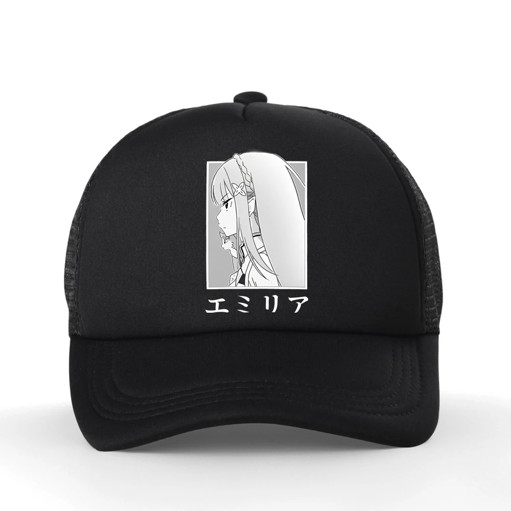 

Emilia V4 Rezero Anime Baseball Cap Unisex Mesh Breathable Summer Adjustable Snapback Sun Hat Fashion Casual