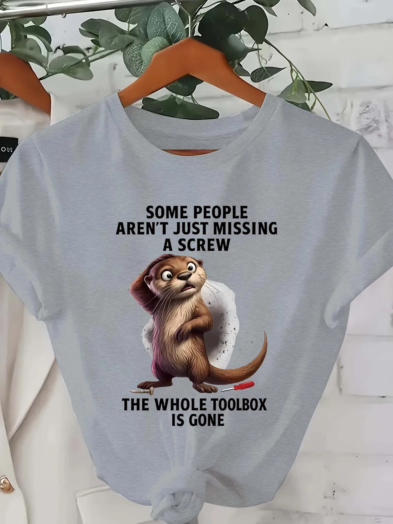 Some People Aren't Just Missing A Screw The Whole Toolbox Is Gone Women's Tee - Funny Otter Graphic, Casual Pink Top view 5