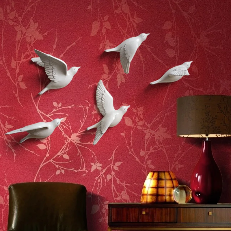 

Nordic Style Resin Birds Creative For Wall 3D Sticker Living Room Animal Figurine Wall Mural TV Wall Background Home Decor Craft