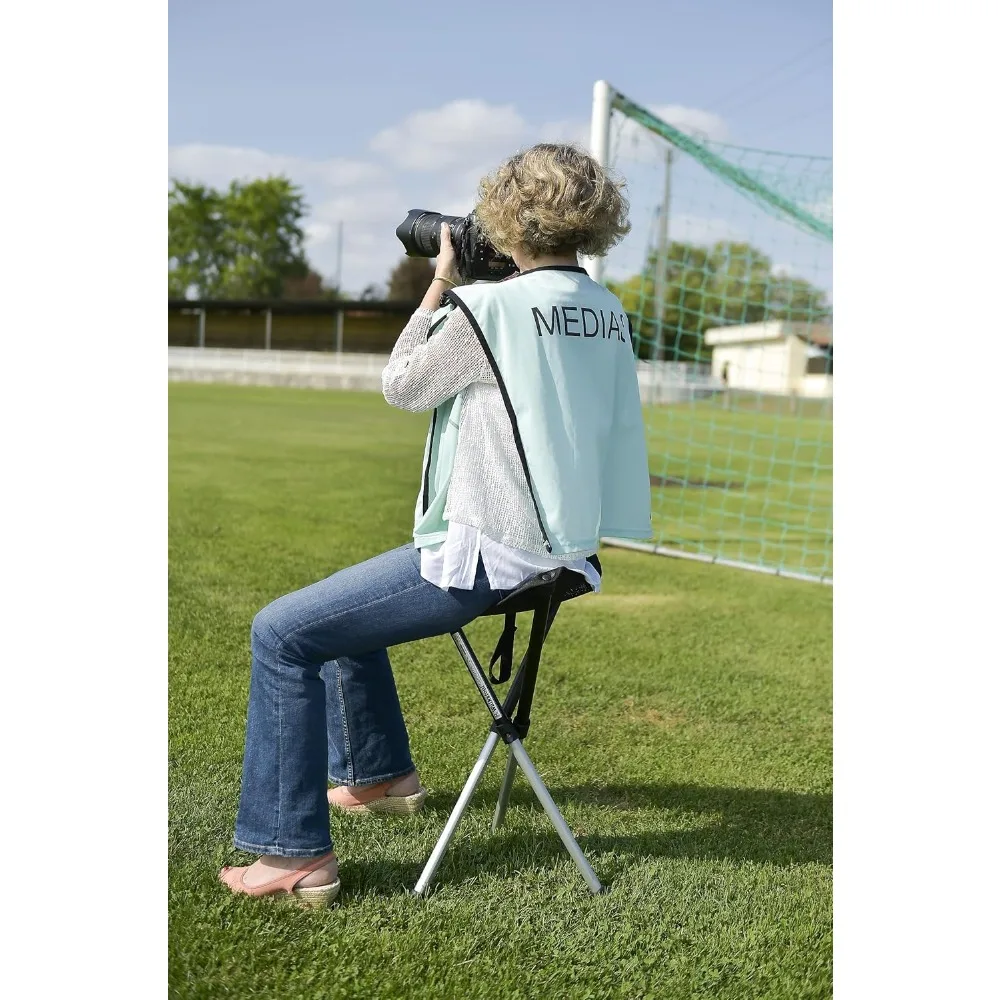 Comfort Model Sgabello pieghevole a 3 gambe nero e argento in alluminio - Altezza da 18" a 30" Carico massimo da 440 a 550 libbre