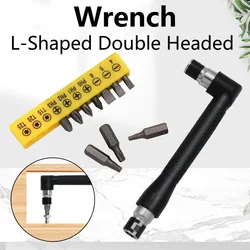 L-shaped 1/4 Hexagonal Screwdriver Bit 90 Degree Double Head Handle Black 6.35mm with Screwdriver Bit Mini Socket Wrench