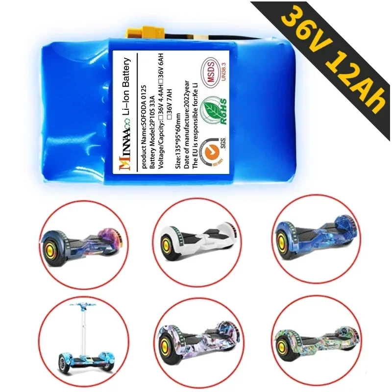 

36V 12Ah 10s2p Rechargeable Lithium-ion Battery for Electric Self-balancing Scooter,HoverBoard and Unicycle✪