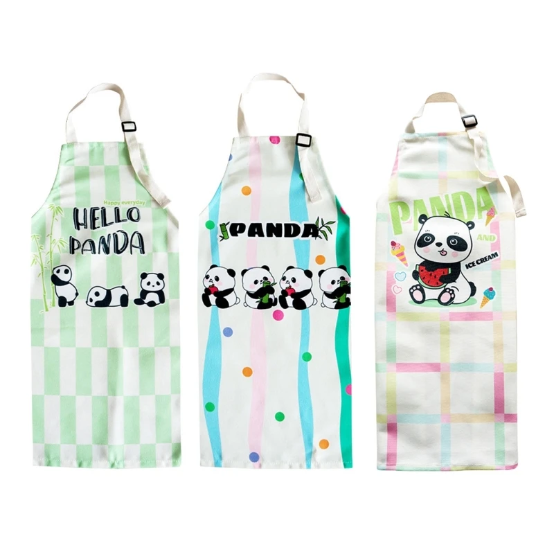 Kids Apron with Adorable Panda Pattern Comfortable Washable Fabric for Boys and Girls in Kitchen or Art Classes For 3-8Y