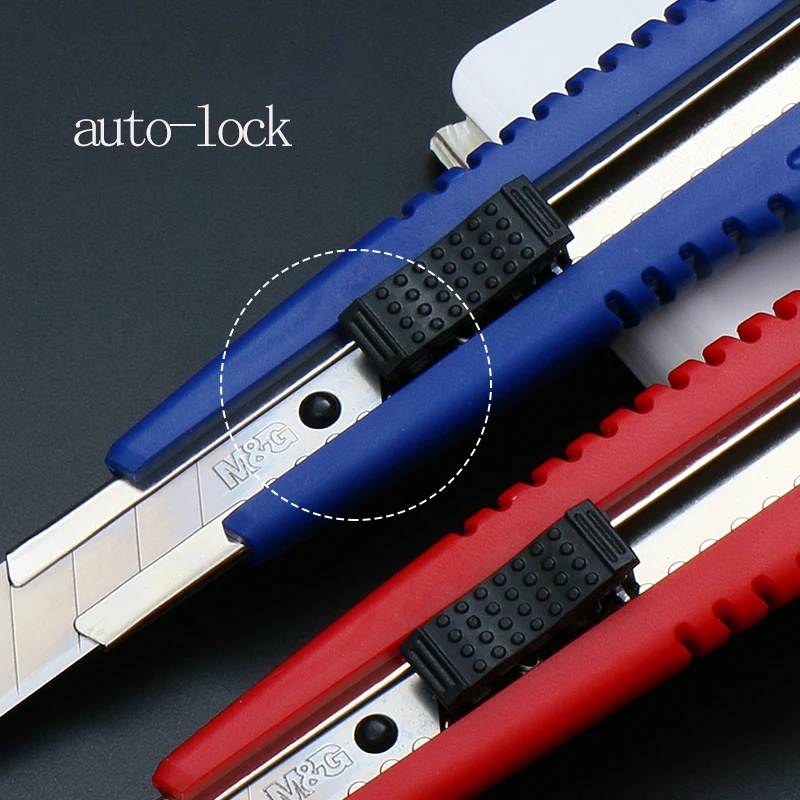 Coltello multiuso retrattile M&G con chiusura automatica, lame ricaricabili larghe 18 mm, per uso industriale e domestico, scatola aperta