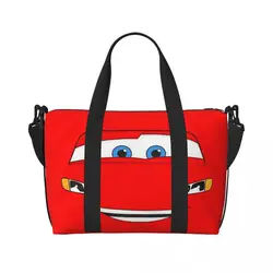 Custom Happy Cars Lightning McQueen Groceries Shopping Tote Bag Women Big Capacity Cartoon Gym Beach Travel Bags