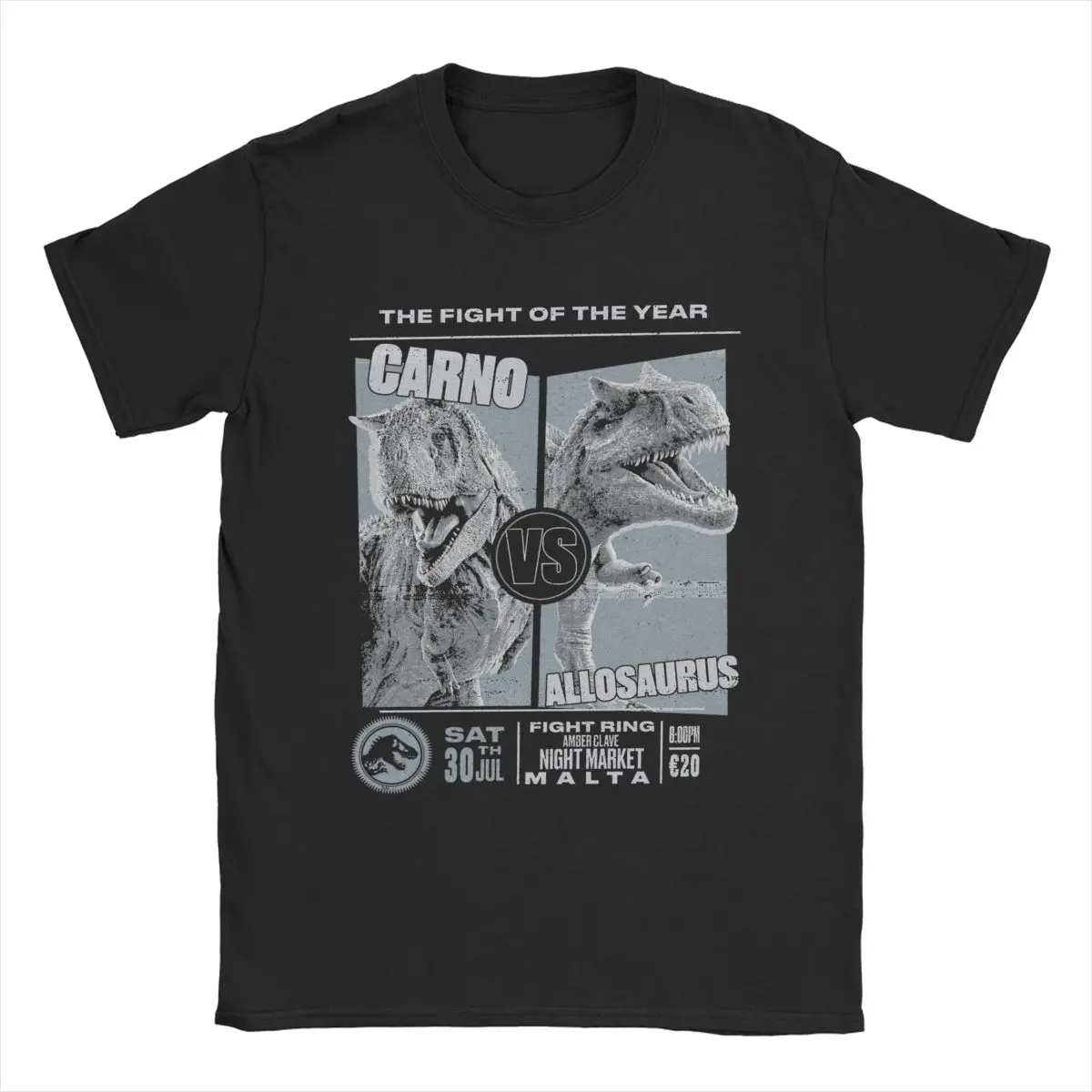 Jurassic World Carno Vs Allosaurus Men T Shirt Amazing Tees Short Sleeve Round Collar T-Shirts 100% Cotton 4XL 5XL 6XL Clothing