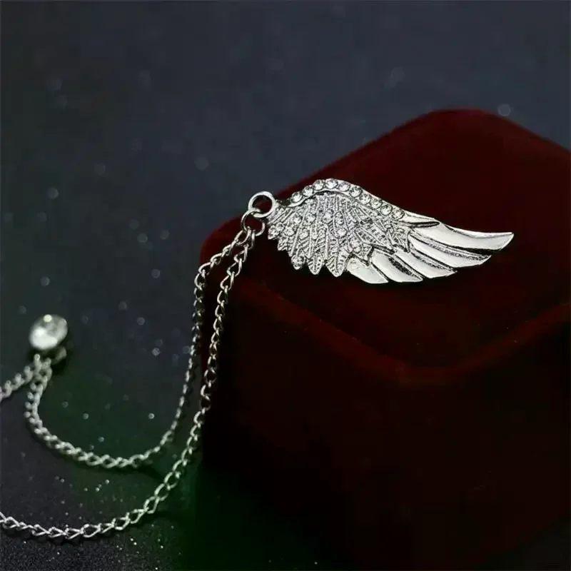 Angel Wings Tassel Chain Lapel Pin, Luxury Metal Feather Unisex Brooch Jewelry Gifts for Men Women
