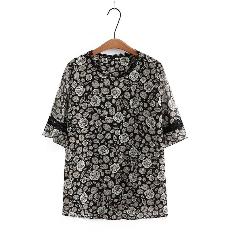 New 2023 Ladies Spring Summer Plus Size Tops For Women Large Size Short Sleeve O-neck Floral T-shirt  3XL 4XL 5XL 6XL 7XL